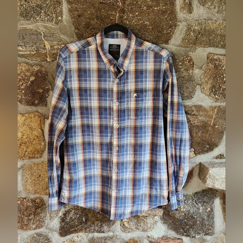 Racing Green Great Britain Button Front Size Medium Blue Plaid Shirt